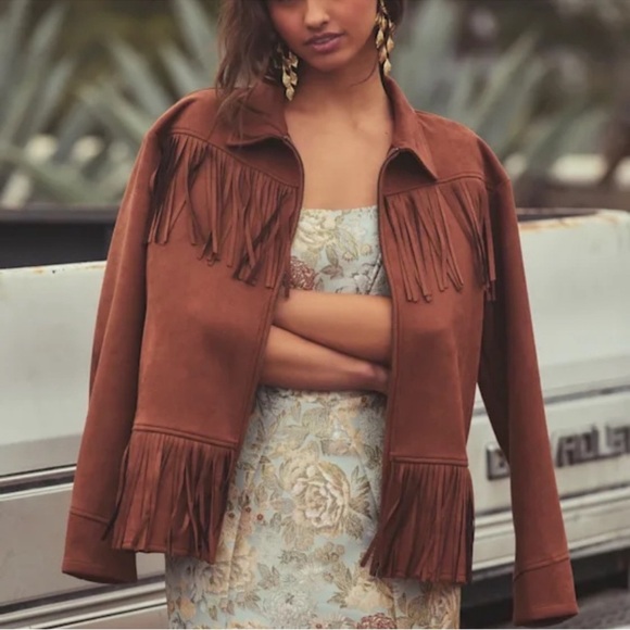 Lulus Jackets & Blazers - Brown Faux Suede Fringe Jacket